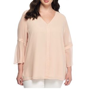 ✨Calvin Klein✨ Plus Size Sheer Long Sleeve Blouse With Pearl Details Size 0X